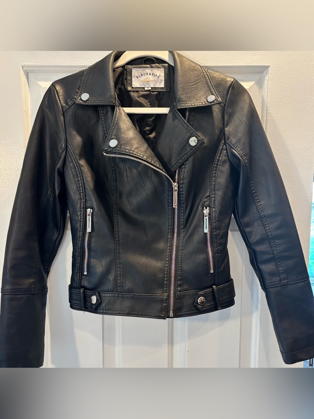 Black & Fish Women’s Black Leather Moto Jacket - Size Small